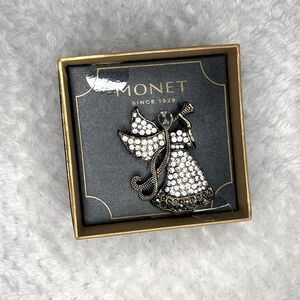 Monet Angel Brooch Pin with Rhinestones and Trumpet
